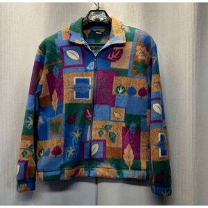 Teddi Petite XL Fleece Jacket Multicolored Leaf & Geometric Pattern Shoulder Pad